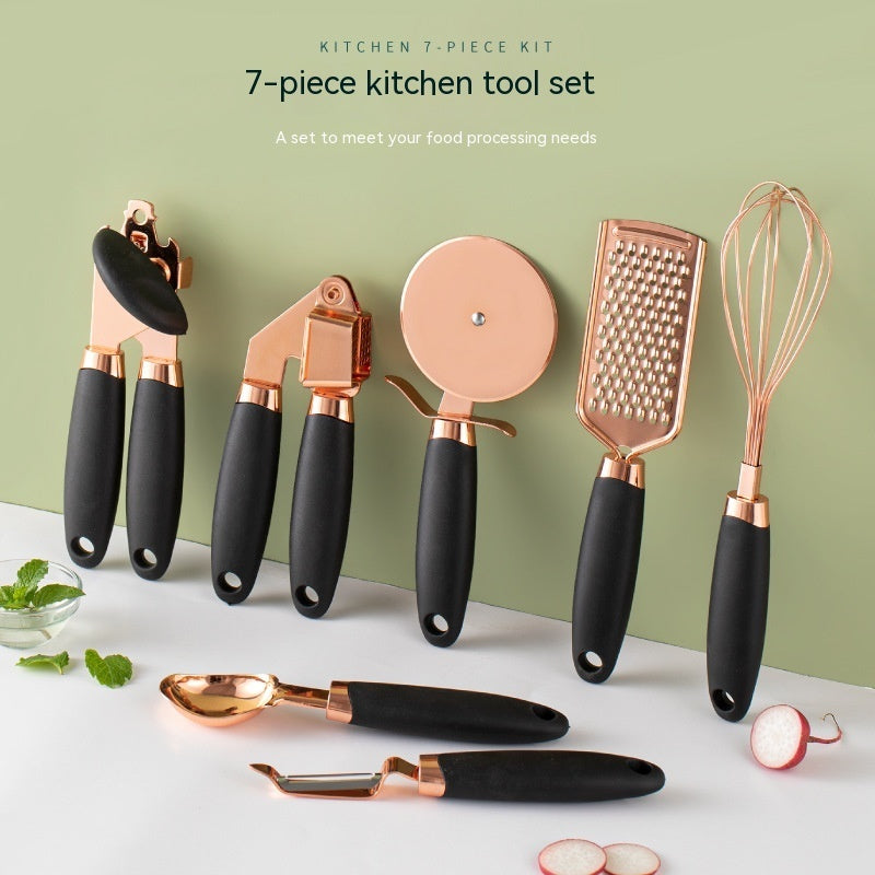 Luxury Rose Gold Kitchen Tool Set – 7-PC Stainless Steel Culinary Essentials