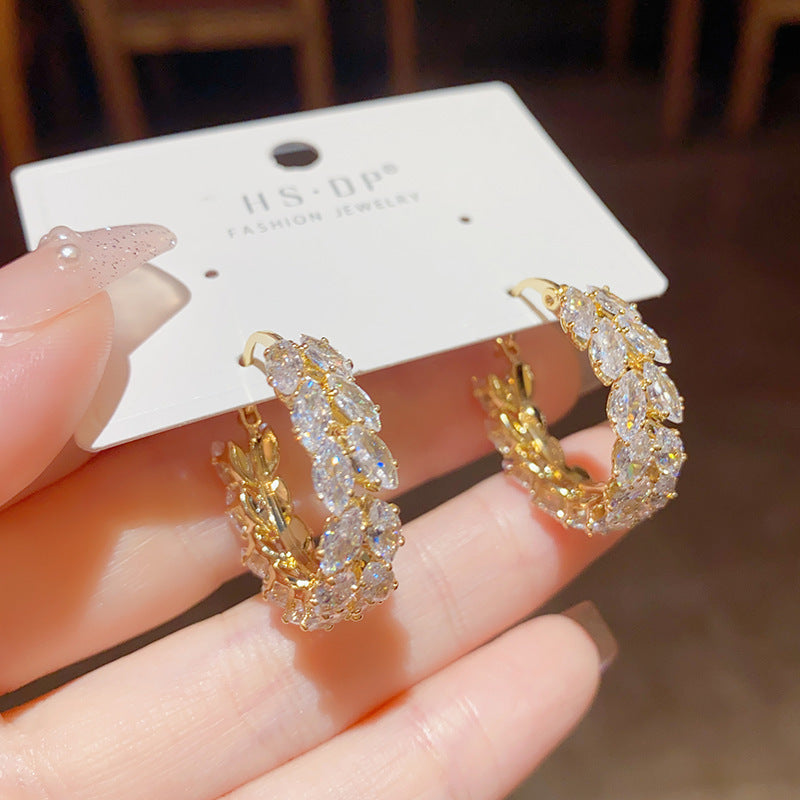 Luxury Zircon Wheat Earrings – 18K Gold Plated Geometric Hoop Earrings