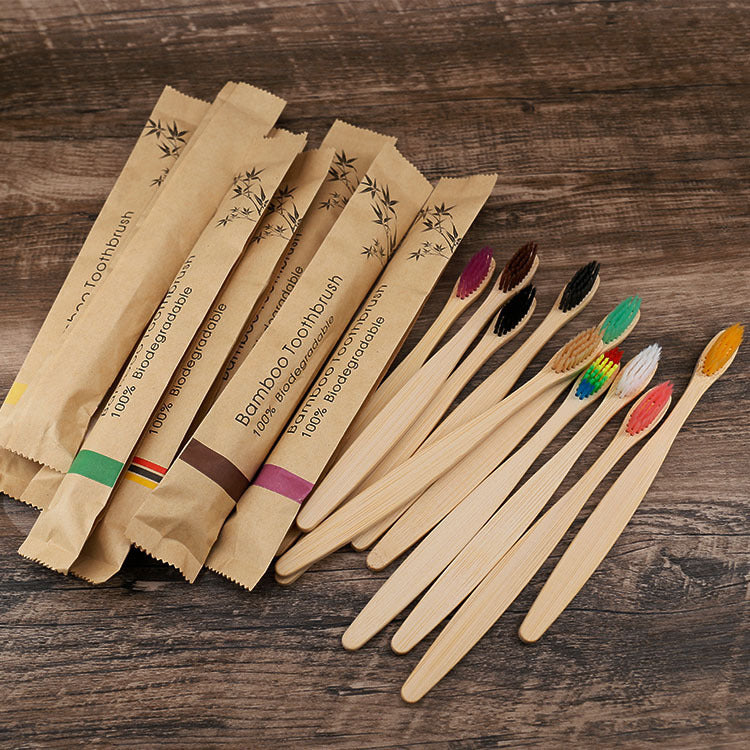 Eco-Friendly Bamboo Toothbrush Set (10 Pack) - Soft Charcoal Bristles, Biodegradable Handle