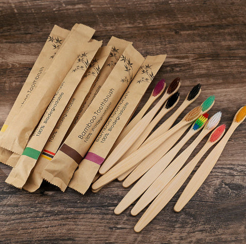 Eco-Friendly Bamboo Toothbrush Set (10 Pack) - Soft Charcoal Bristles, Biodegradable Handle