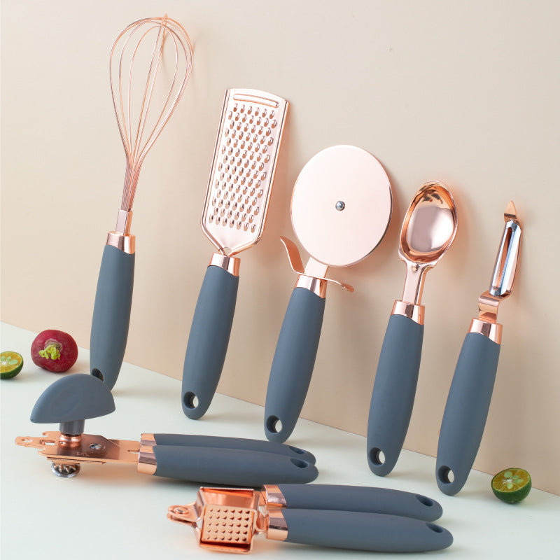 Luxury Rose Gold Kitchen Tool Set – 7-PC Stainless Steel Culinary Essentials