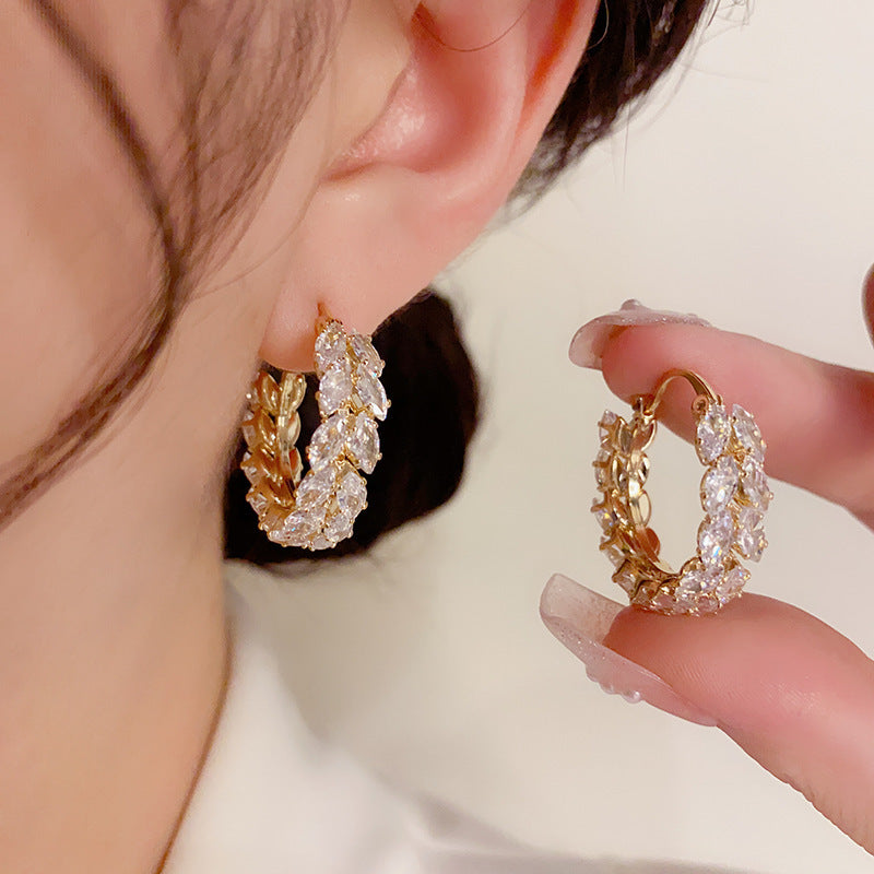 Luxury Zircon Wheat Earrings – 18K Gold Plated Geometric Hoop Earrings