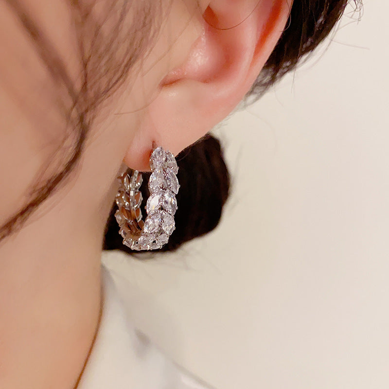 Luxury Zircon Wheat Earrings – 18K Gold Plated Geometric Hoop Earrings