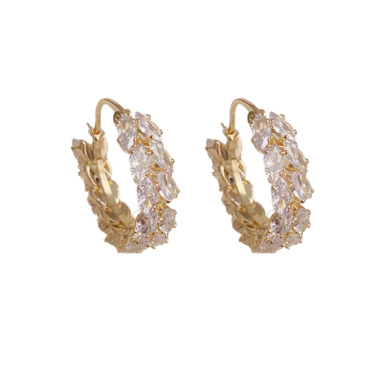 Luxury Zircon Wheat Earrings – 18K Gold Plated Geometric Hoop Earrings