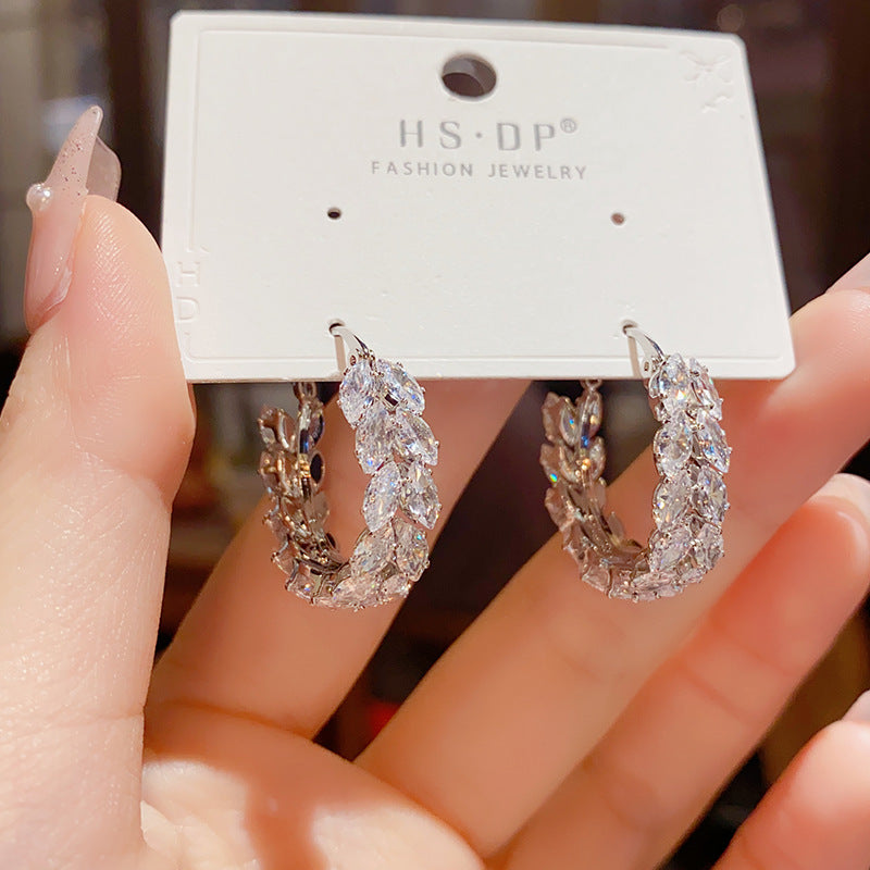 Luxury Zircon Wheat Earrings – 18K Gold Plated Geometric Hoop Earrings