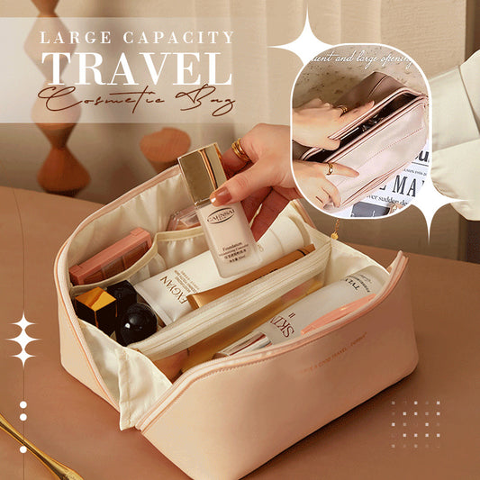 Luxury Travel Makeup Bag – Large Capacity PU Leather Toiletry Organizer for Women