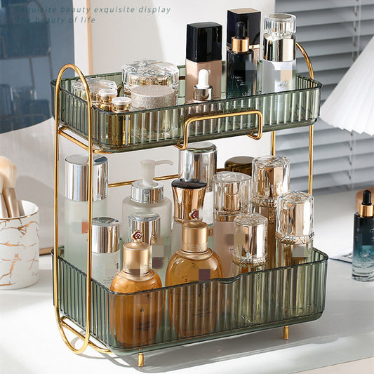 Luxury Vanity Organizer Shelf – Clear Iron & PET Skincare Storage Rack for Bathroom & Countertop