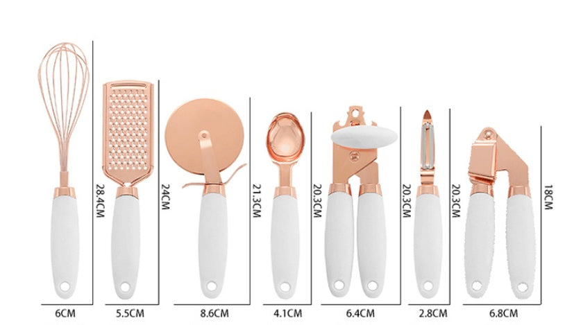 Luxury Rose Gold Kitchen Tool Set – 7-PC Stainless Steel Culinary Essentials