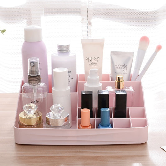 Luxury Vanity Organizer Box – Skincare & Makeup Desktop Storage with Anti-Slip Base & Grid Design