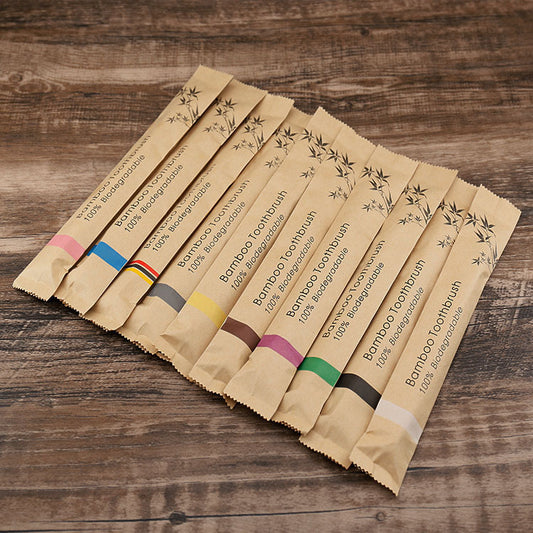 Eco-Friendly Bamboo Toothbrush Set (10 Pack) - Soft Charcoal Bristles, Biodegradable Handle