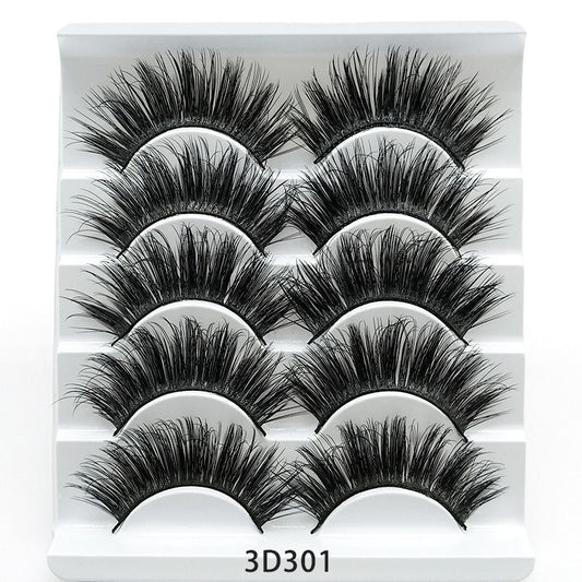 3D Mink-Style Lashes – Handmade 5-Pair Set with Soft Cotton Band for Natural Glam Look