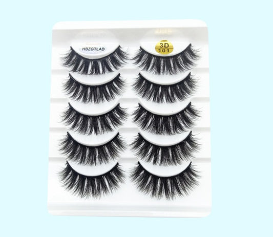 3D Mink-Style Lashes – Handmade 5-Pair Set with Soft Cotton Band for Natural Glam Look