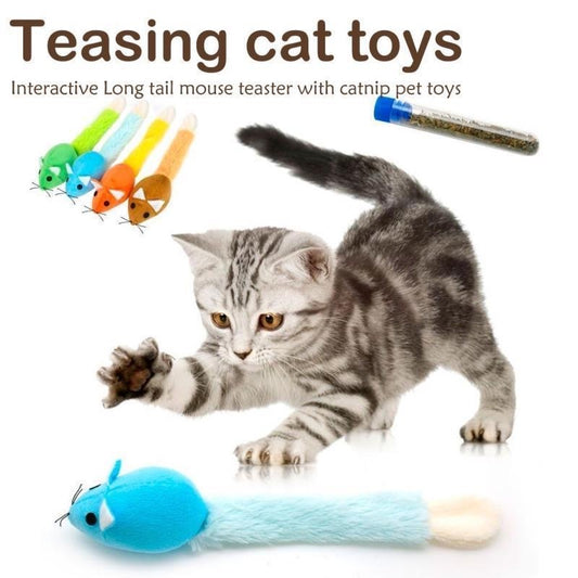 Luxury Long-Tail Cat Teaser Toy - Interactive Plush Mouse