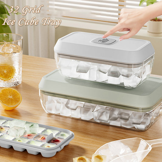 Luxury 32-Cell Silicone Ice Cube Tray | Lid & Shovel